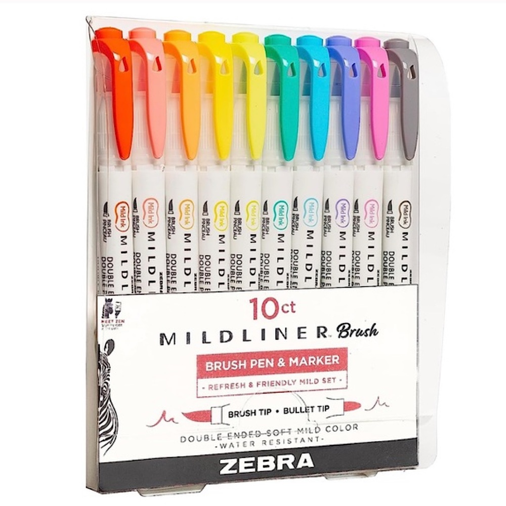 NWT Midliner Brush Pen & Marker Kit 10ct Brush tip and bullet tip.